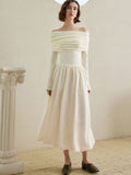 Off-Shoulder Hepburn Style  Midi Dress