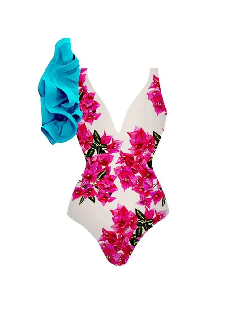 Floral Ruffle One Piece Swimwear Set