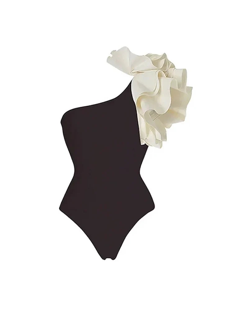 One Shoulder Ruffle Layer Retro Swimsuit