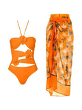 Halter 3D Floral Backless One Piece Swimsuit