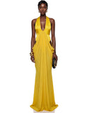 Golden Halter Cutout Maxi Dress