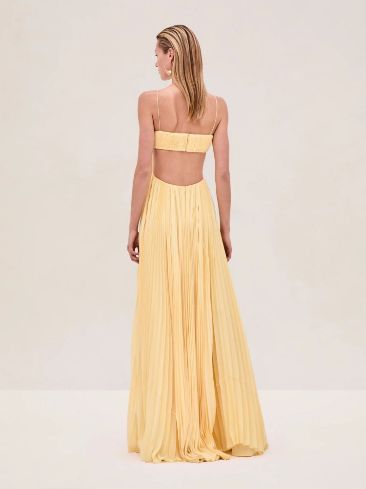 Pleated Backless Slip Dress