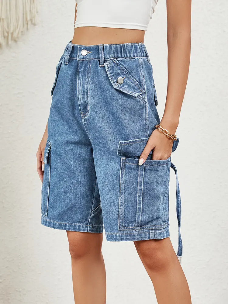 Washed Denim Cargo Shorts