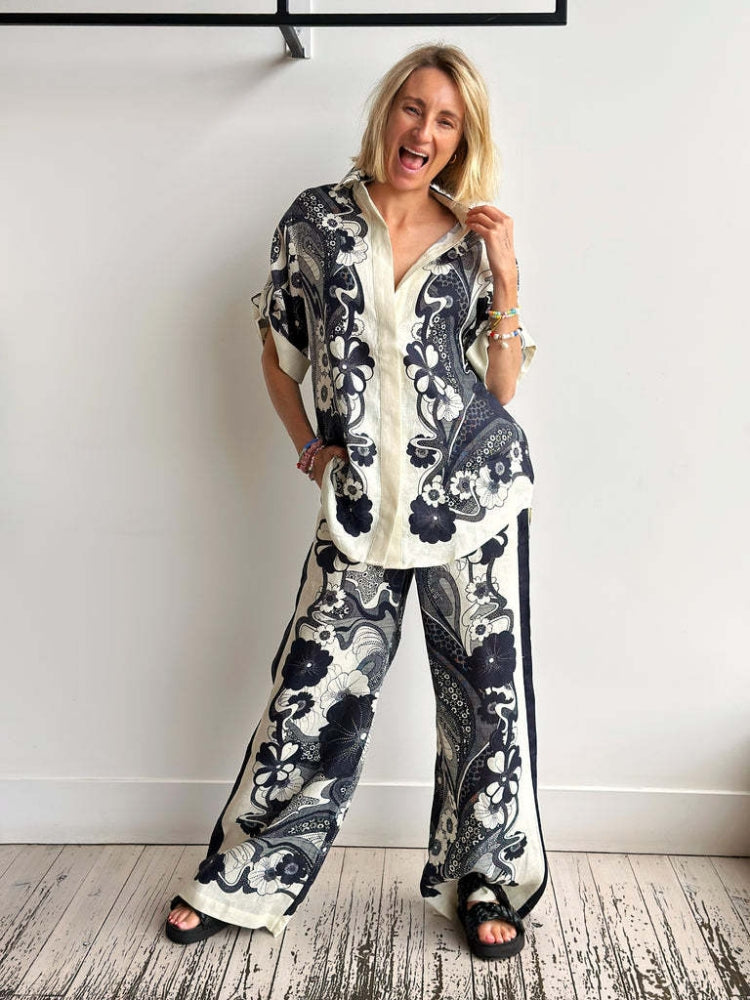 Stylish Linen Printed Pants Set