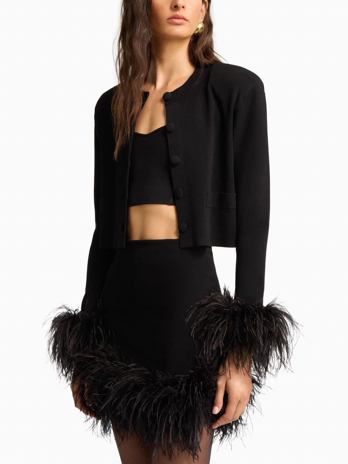 Feather Bolero & Mini Skirt Set