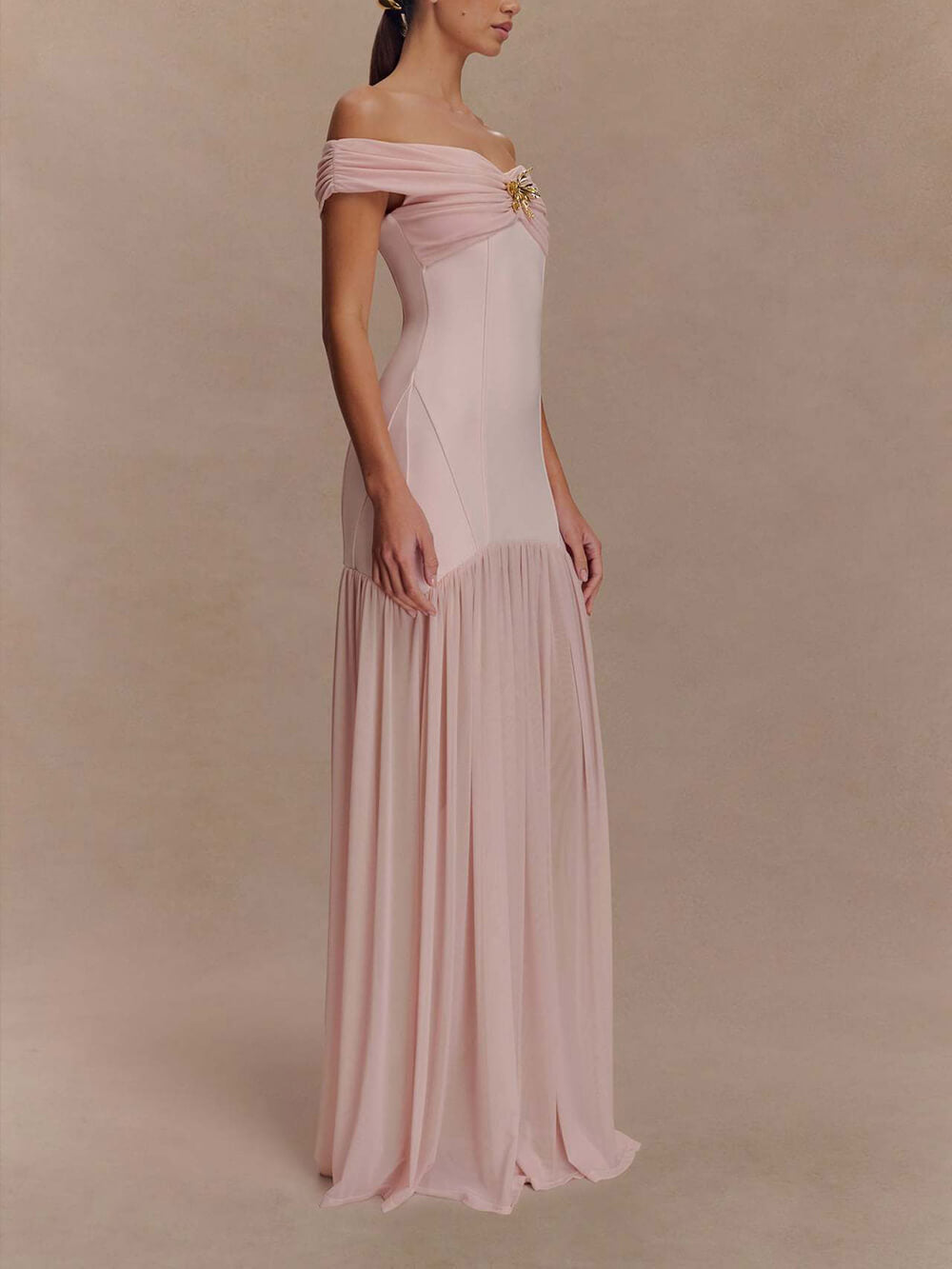 Elegant Floral-Embellished Strapless Bodycon Maxi Dress