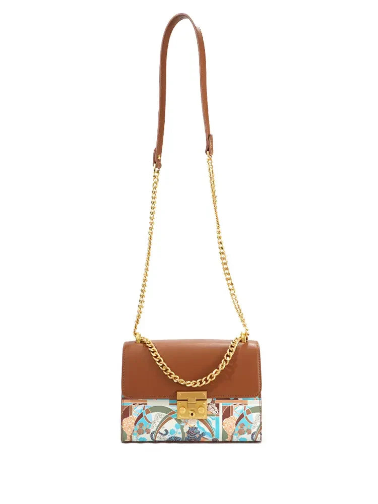 Unique Pattern Brown Top Handle Shoulder Bag
