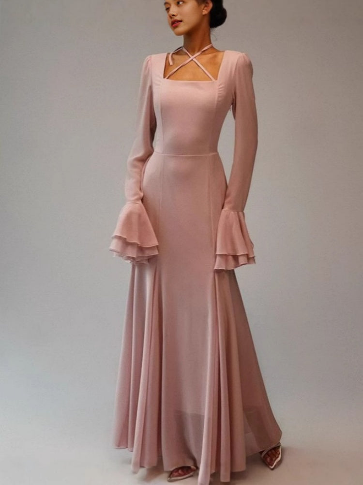 High-Waist Bell Sleeve Maxi Dress