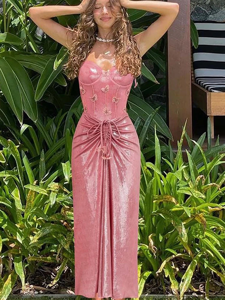 Pink Glossy One-Piece with 3D Butterfly