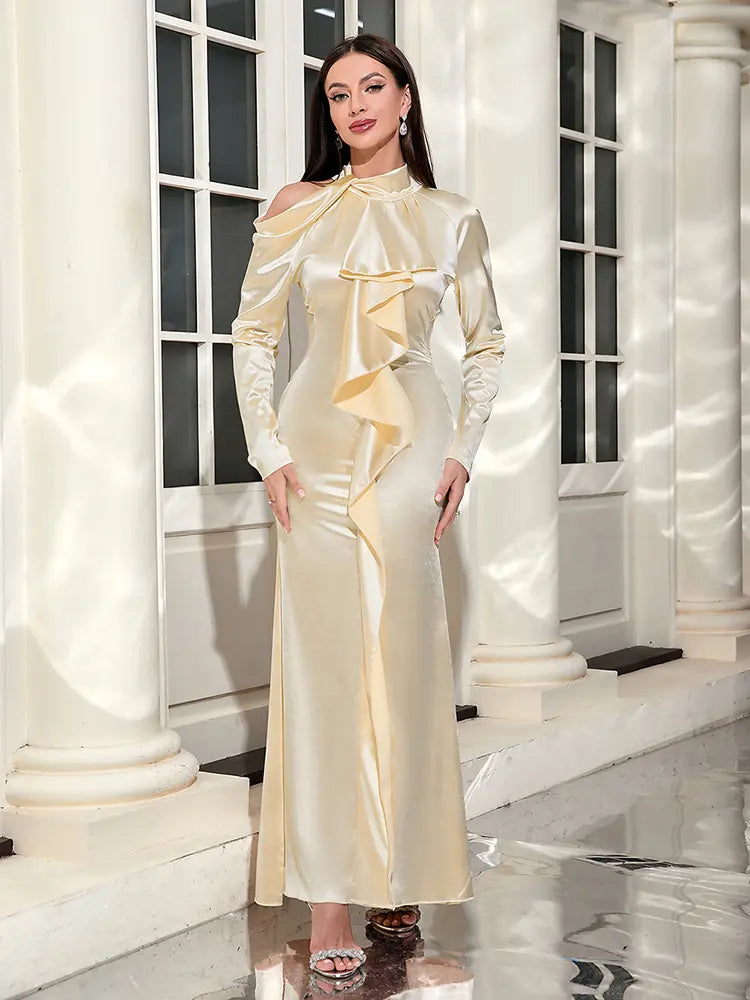 Long Sleeve Off-Shoulder Tie Dress