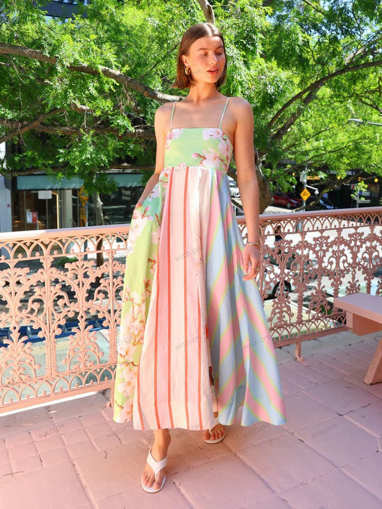 Graffiti Print Sleeveless A-Line Maxi Dress