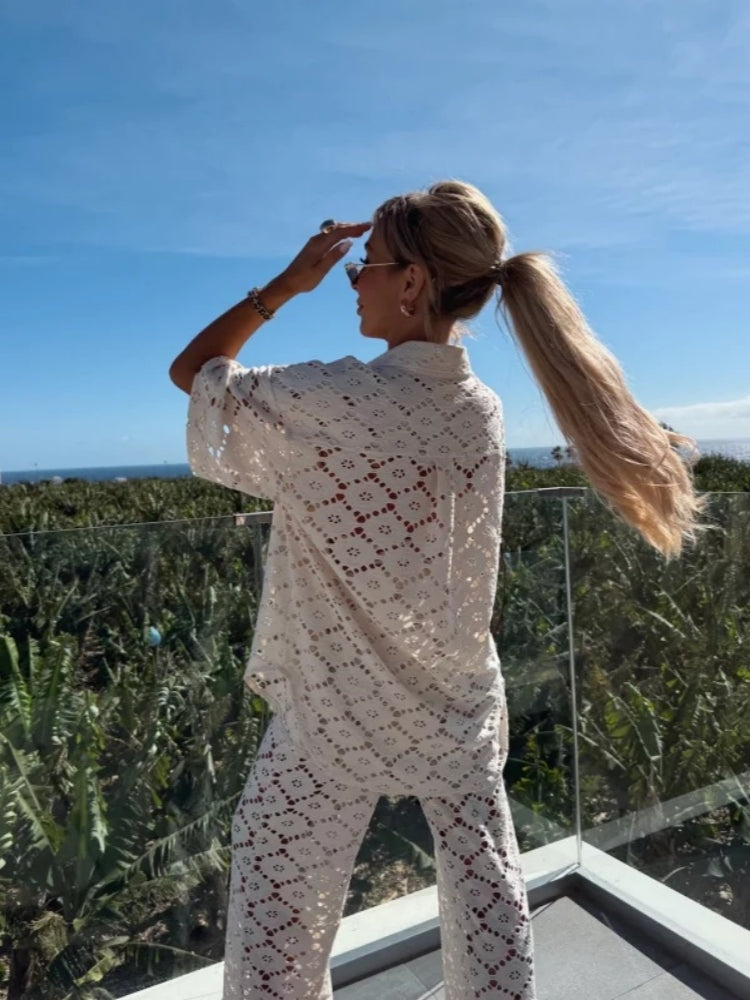 Embroidered Lace Blouse Set