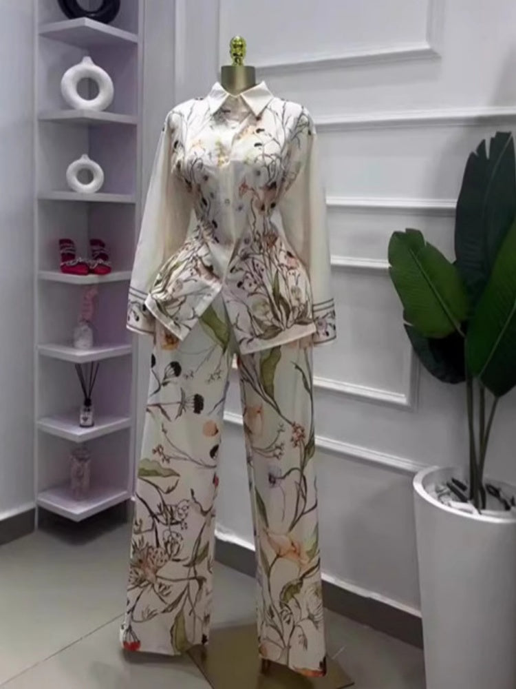 Floral Print Shirt Wide-Leg Set
