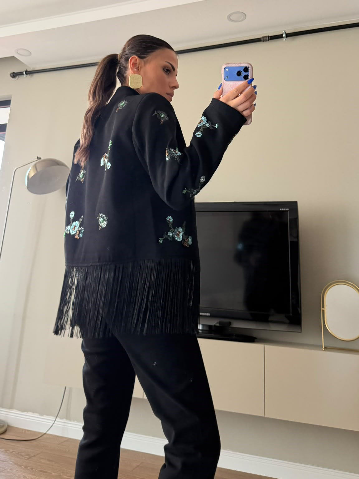Sequin Floral Embroidery Fringe Jacket