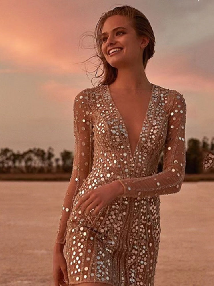 Delicate Cutout Sparkling Mini Dress