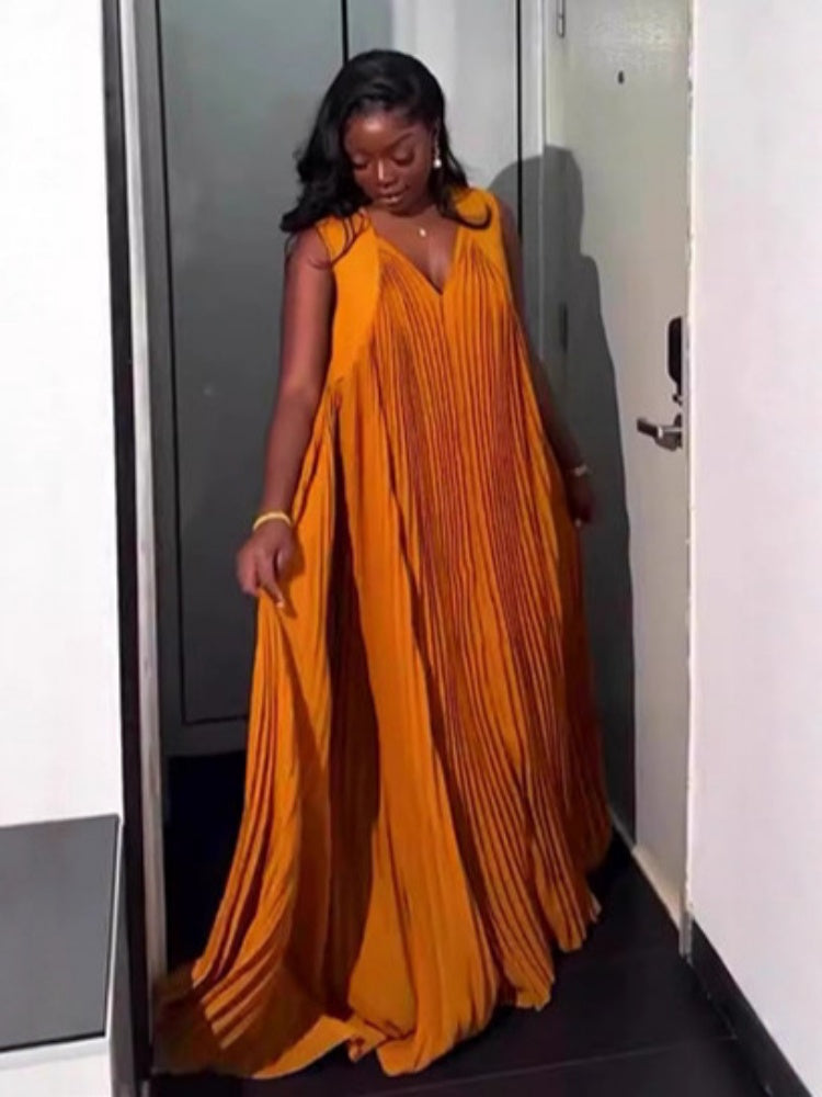 Plus Size Pleated Maxi Dress