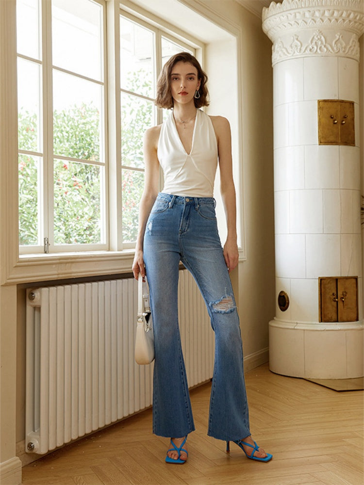 Retro Flare Distressed Hole Jeans