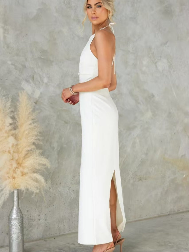 Cutout Back Halter Gown