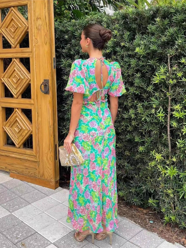 Chic V-Neck Print Dress