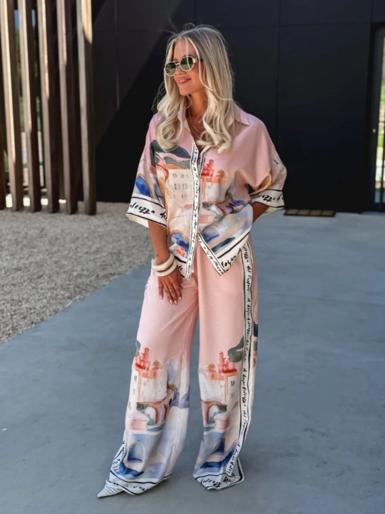 Gradient Print Shirt & Pants Set