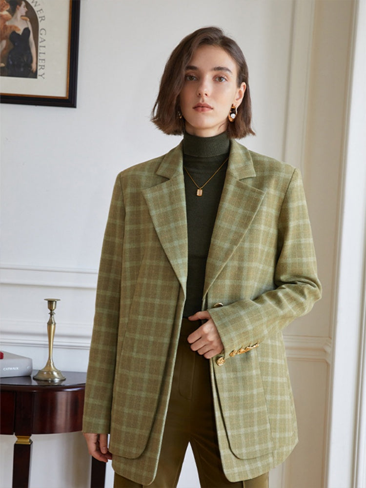 Vintage Green Checkered Blazer