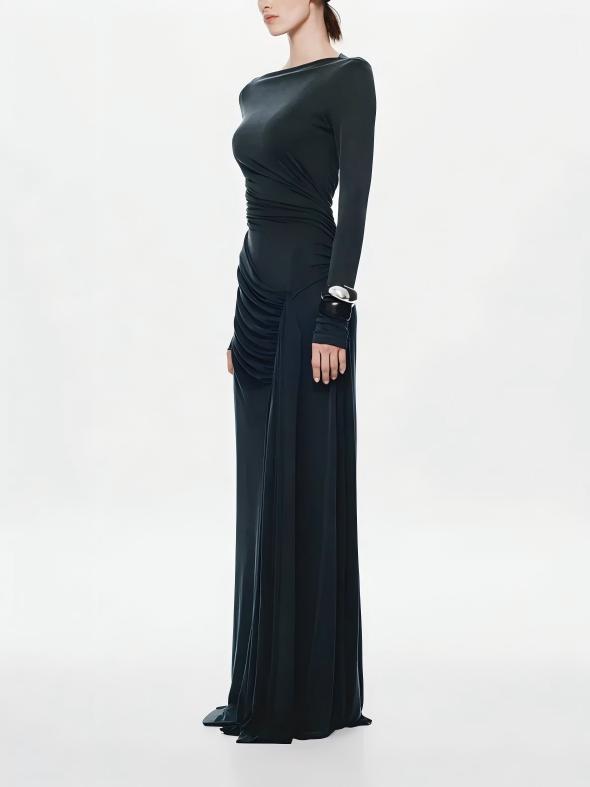 Glacier Asymmetrical Pleats Maxi Dress