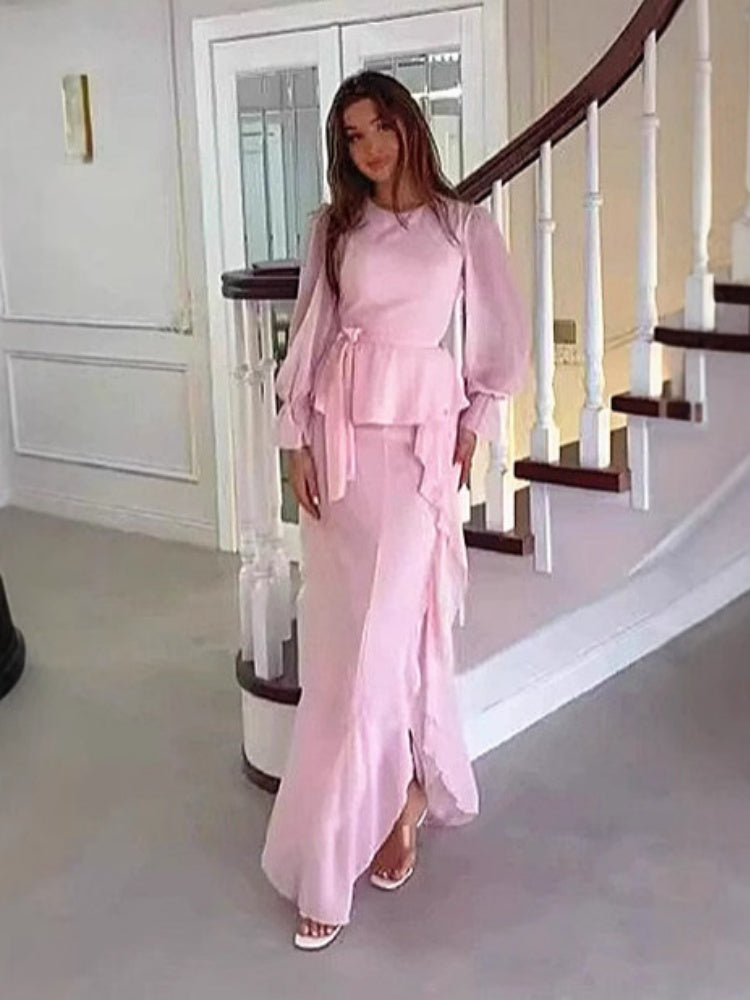 Bell Sleeve Bow Skirt Set