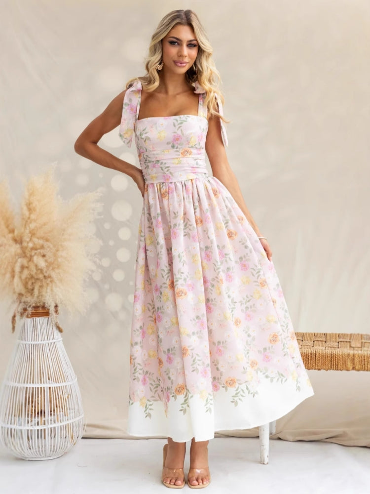 Summer New French Floral Slip Midi Dress