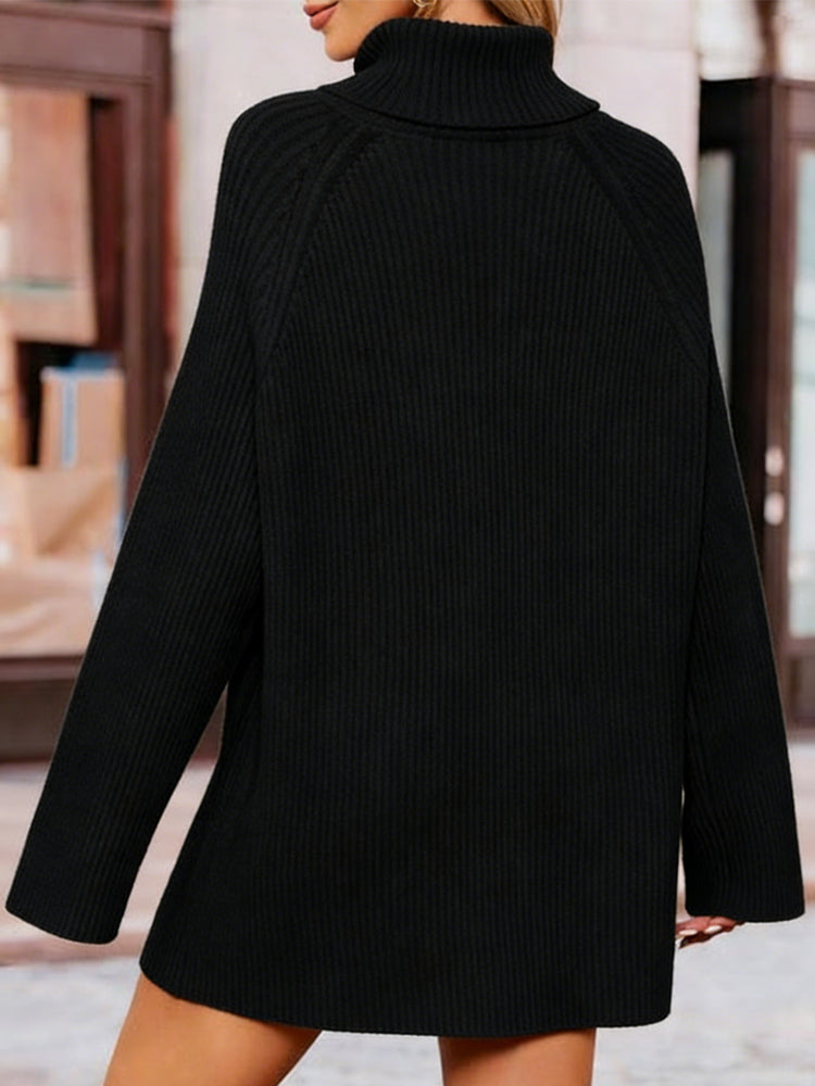 Cozy Turtleneck Sweater with Sheer Mesh Midi Skirt Set