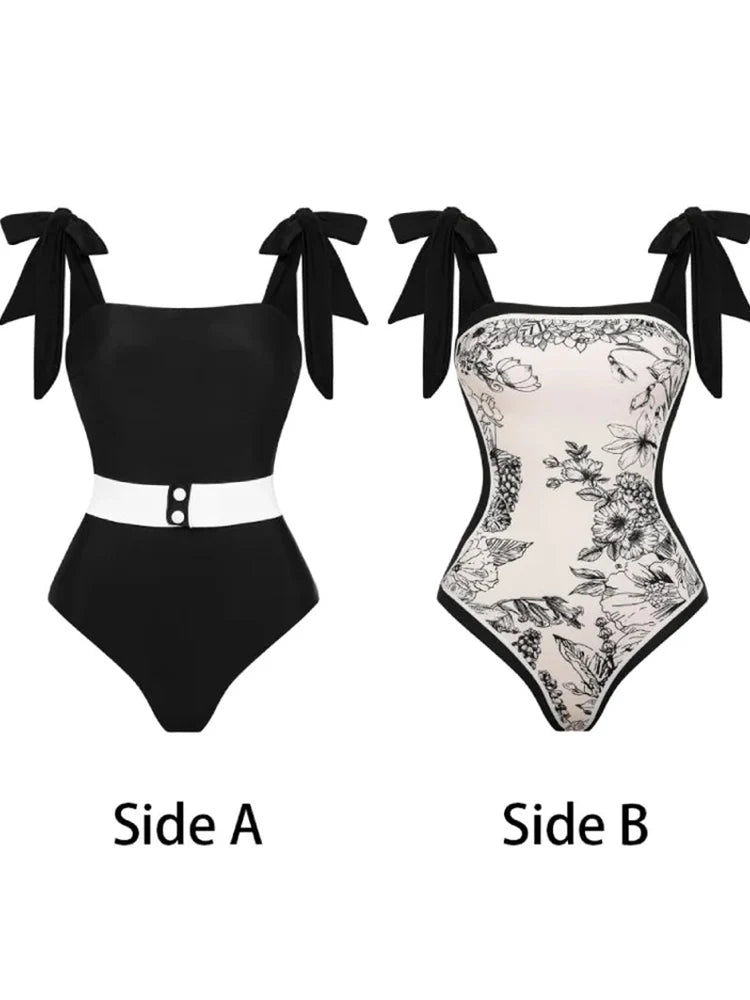 Reversible Vintage Print One Piece Swimsuit