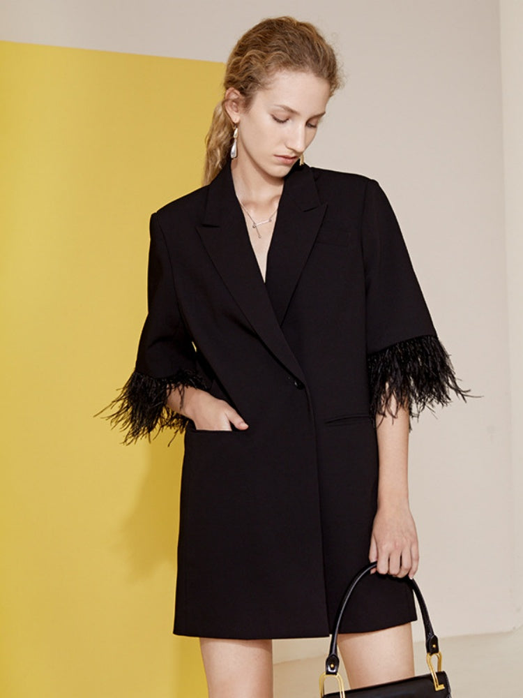 Fringed V-Neck Blazer Mini Dress