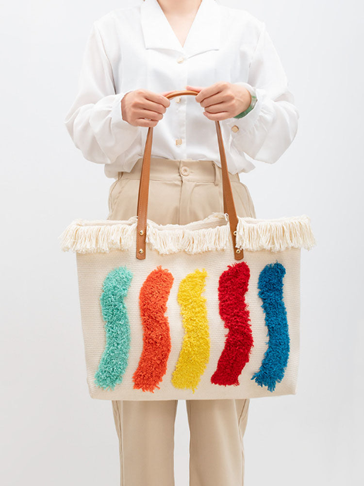 Embroidered Rainbow Pattern Tote Bag