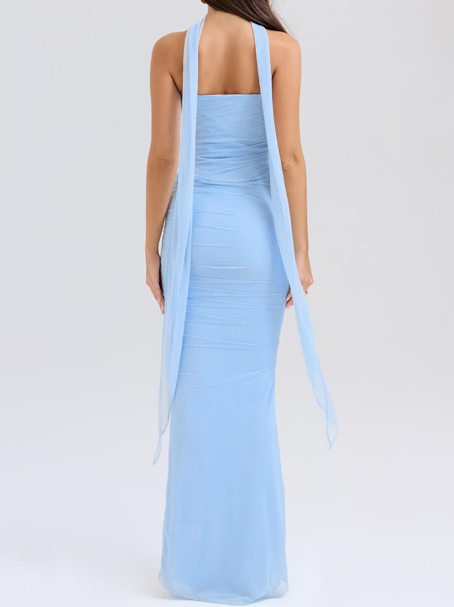 Blue Strapless Bodice and High Waist Skirt with Tie Set