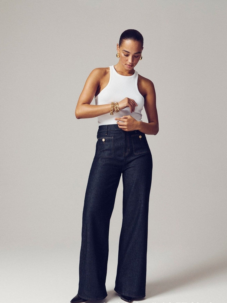 Accented Pocket Palazzo Jeans