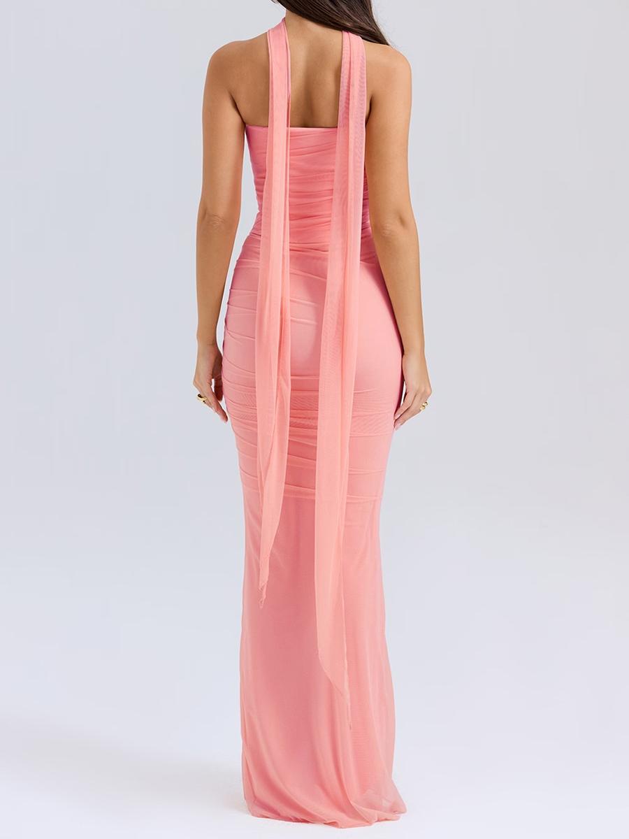 Pink Strapless Bodice and High Waist Skirt with Tie Set