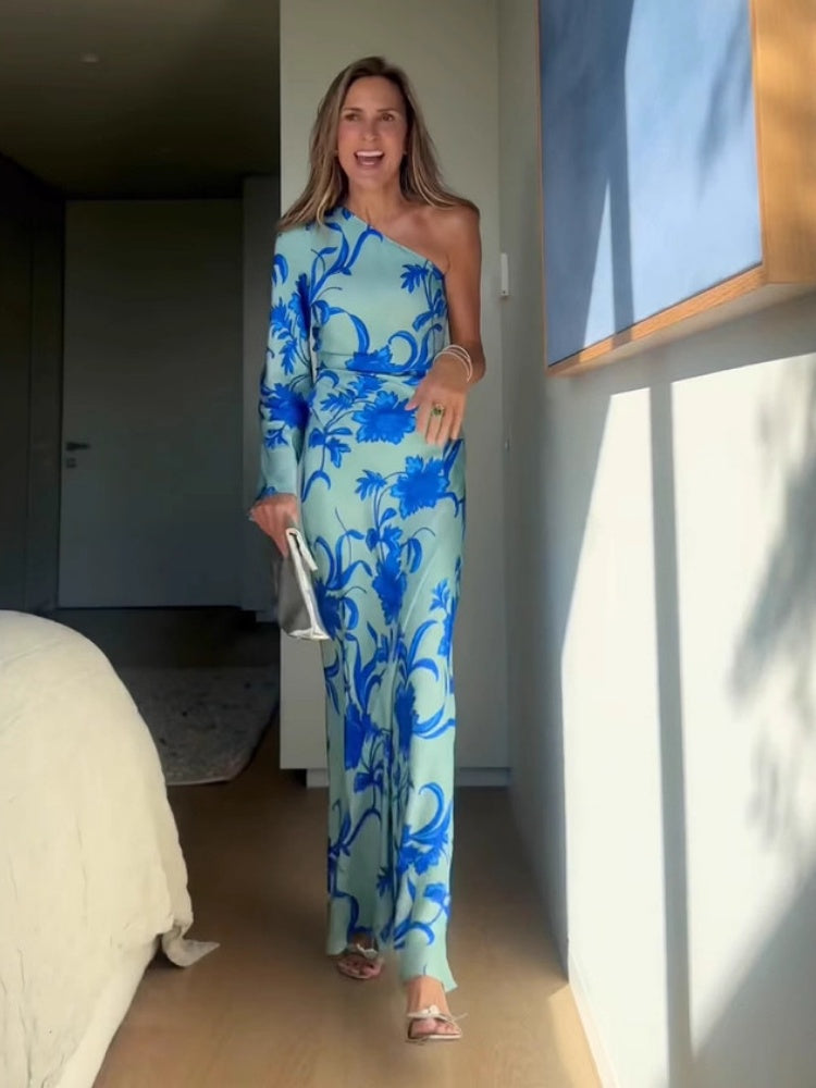 Asymmetric Off-Shoulder Floral Maxi Dress