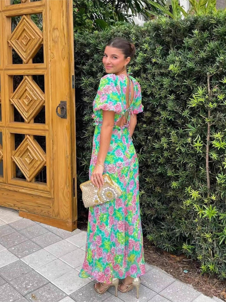 Chic V-Neck Print Dress