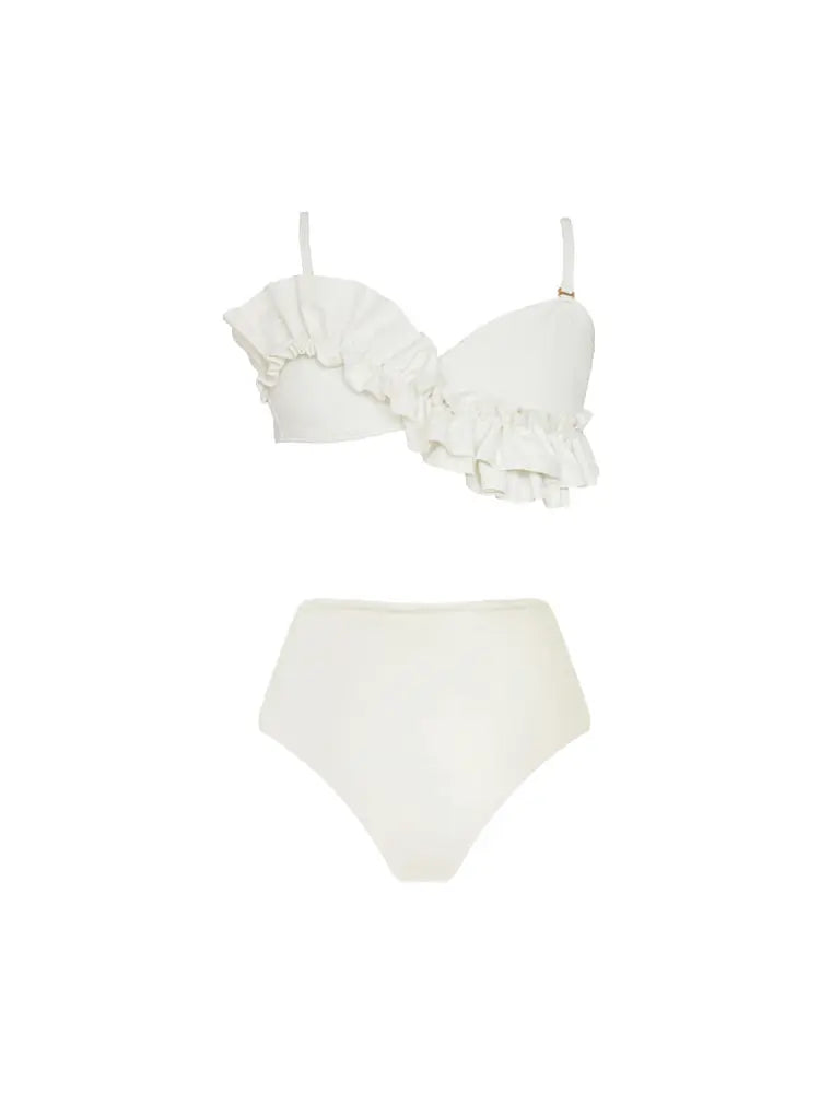 French Ruffle Solid Color Bikini Set