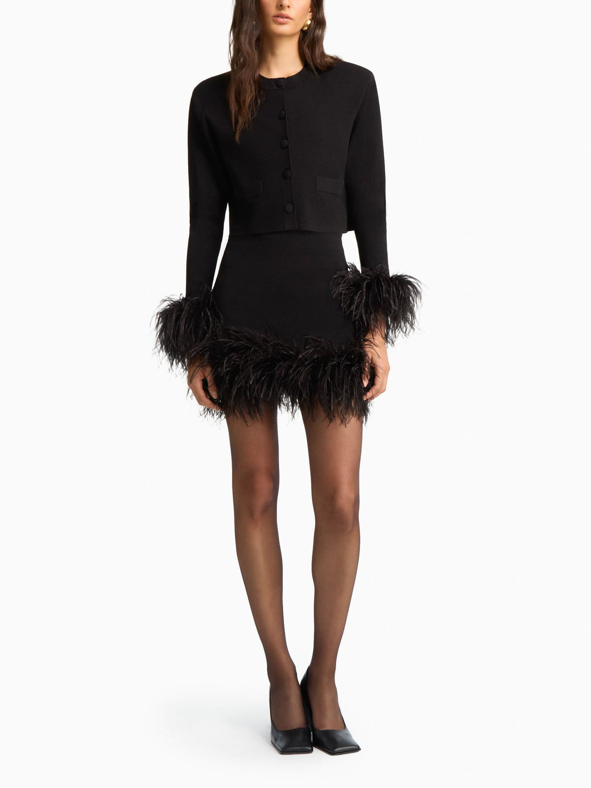 Feather Bolero & Mini Skirt Set