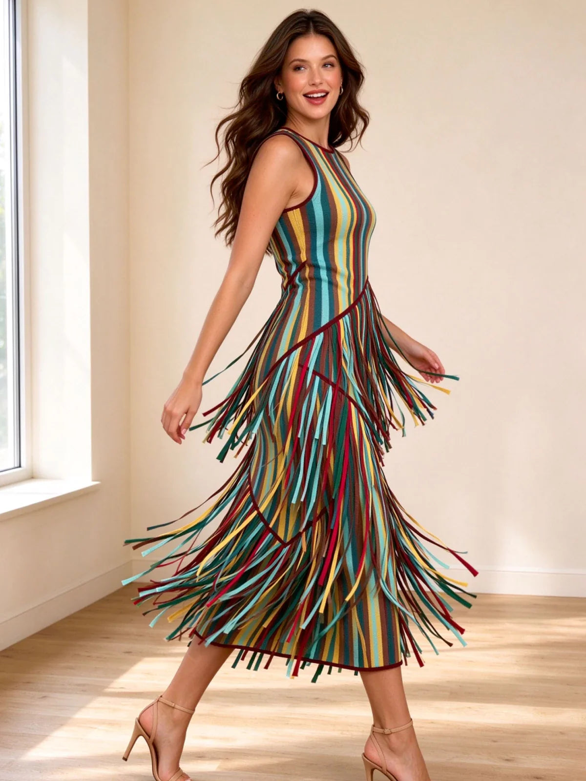 Carnivale Fringe Knit Midi Dress