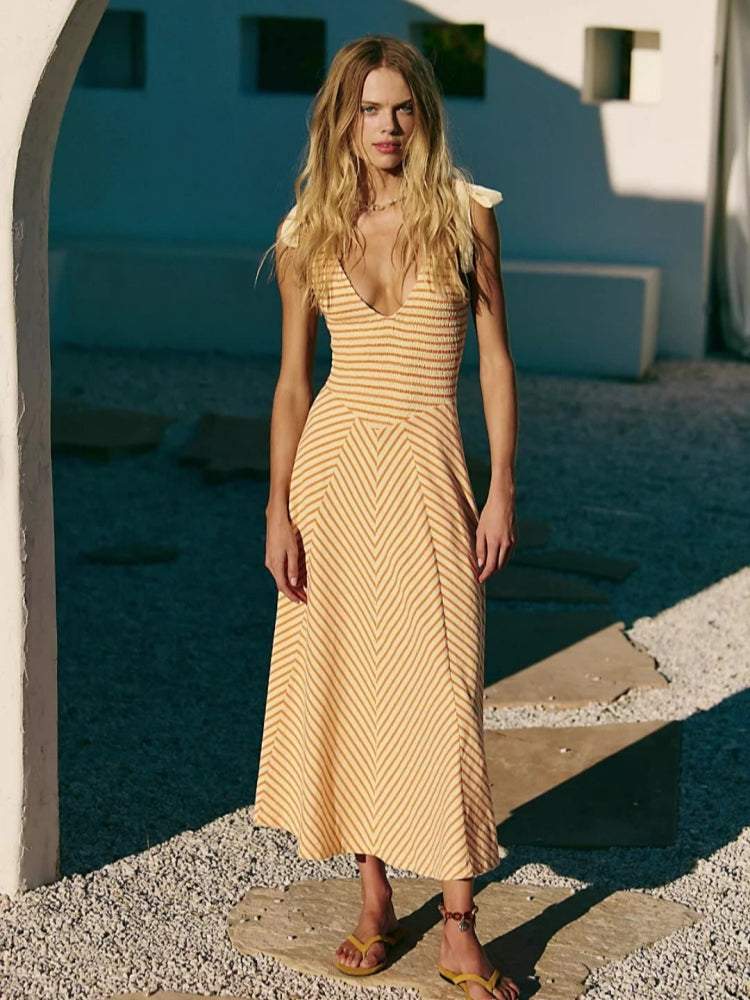 Resort Backless Tie V-neck Dress