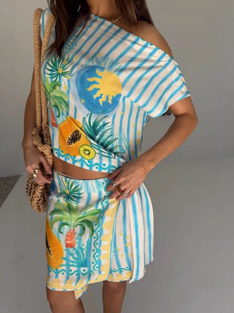 Temperament lace-up linen bodycon dress set