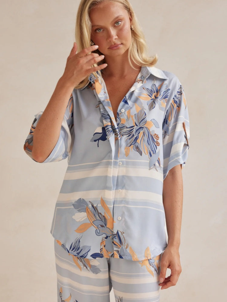Casual Printed Cardigan Home Set