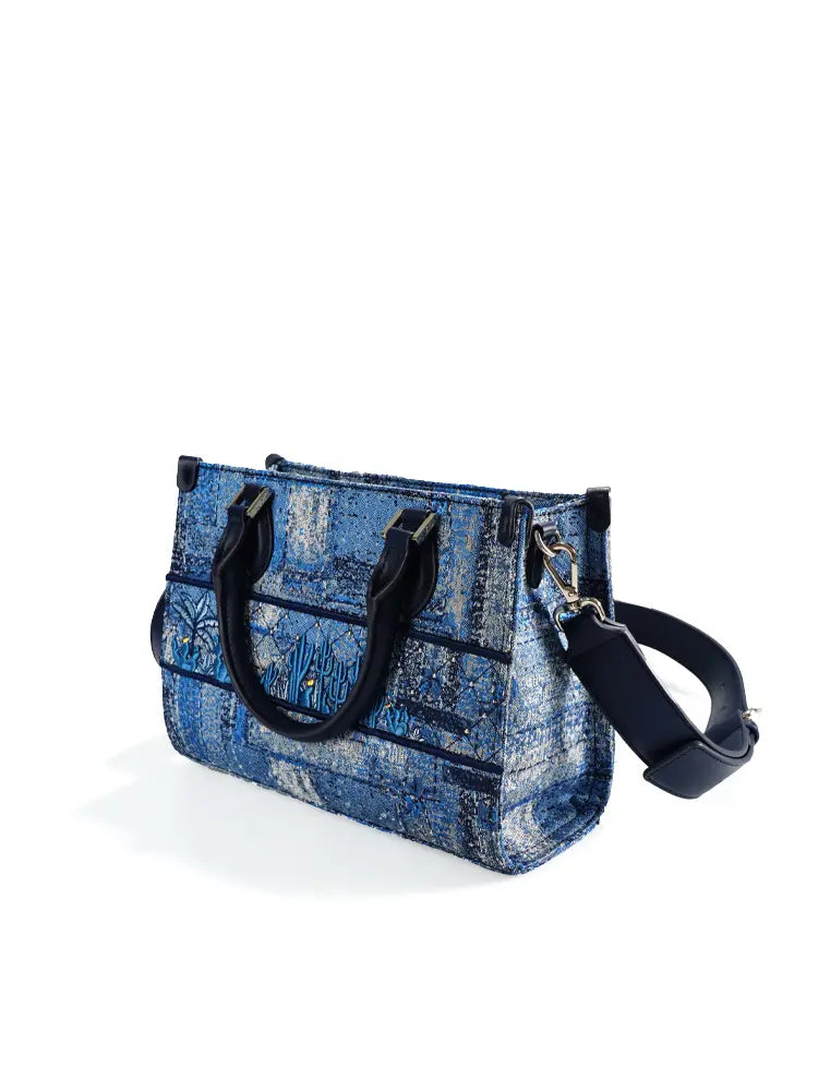 Deep Blue Structured Heavy-Stitch Tote Bag
