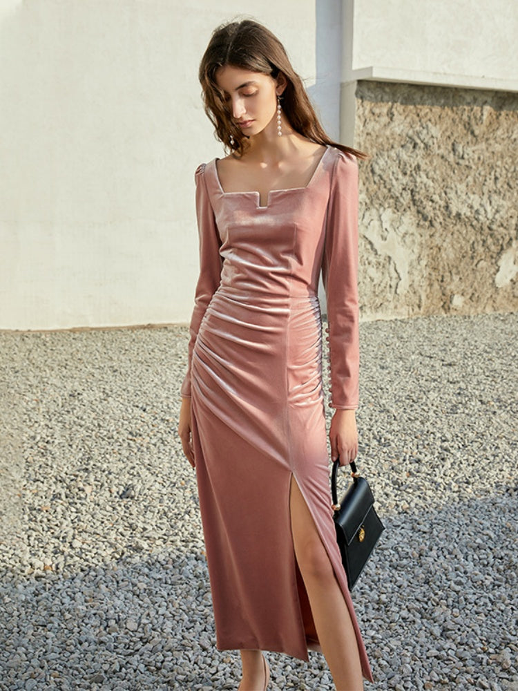 Velvet Square Neck Midi Dress