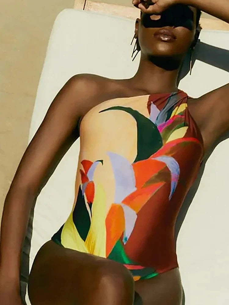One Shoulder Holiday Floral Swimsuit Set