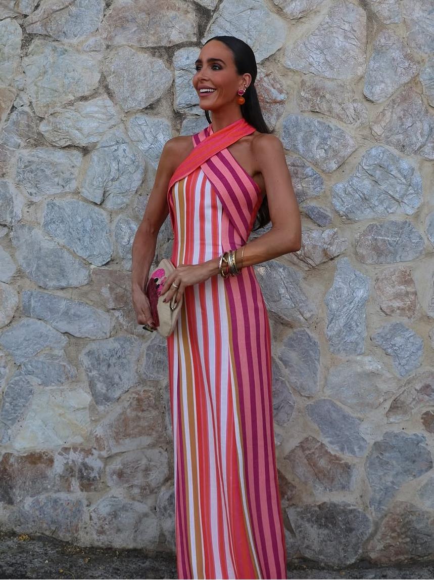 Sunset Samba Cross-Halter Stripe Dress