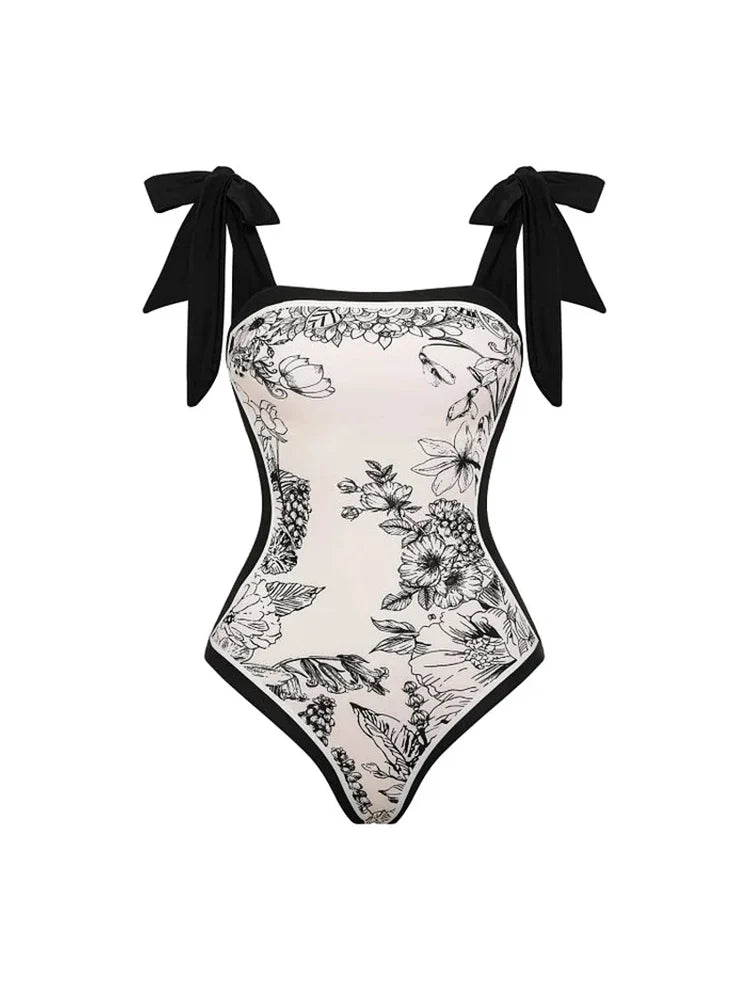 Reversible Vintage Print One Piece Swimsuit