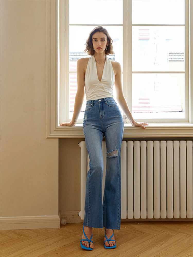 Retro Flare Distressed Hole Jeans
