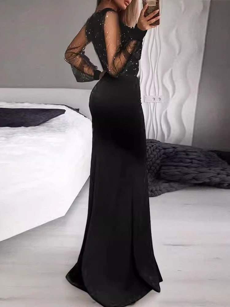 Black Sheer Panel Bodycon Dress